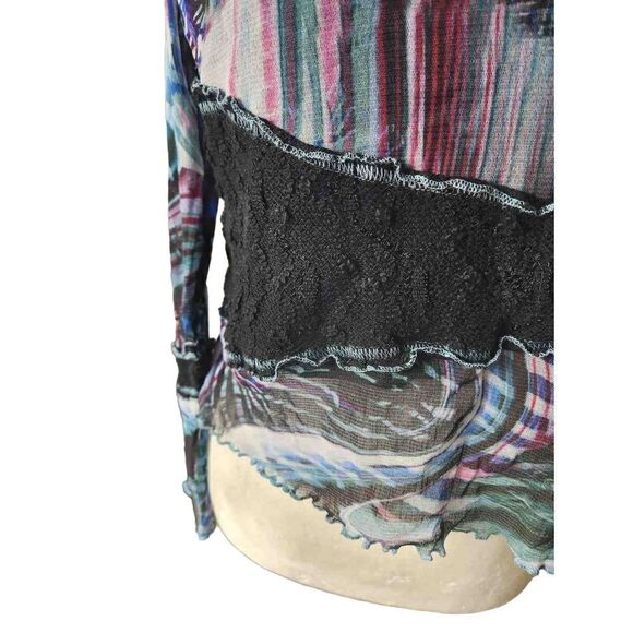 Y2K Sheer Graffiti Long Sleeve Patchwork Shirt - Picture 3 of 7